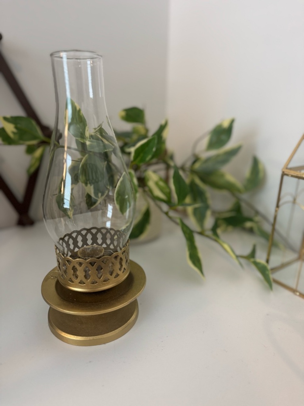 Gold Glass Hurricane Taper Candle Holder